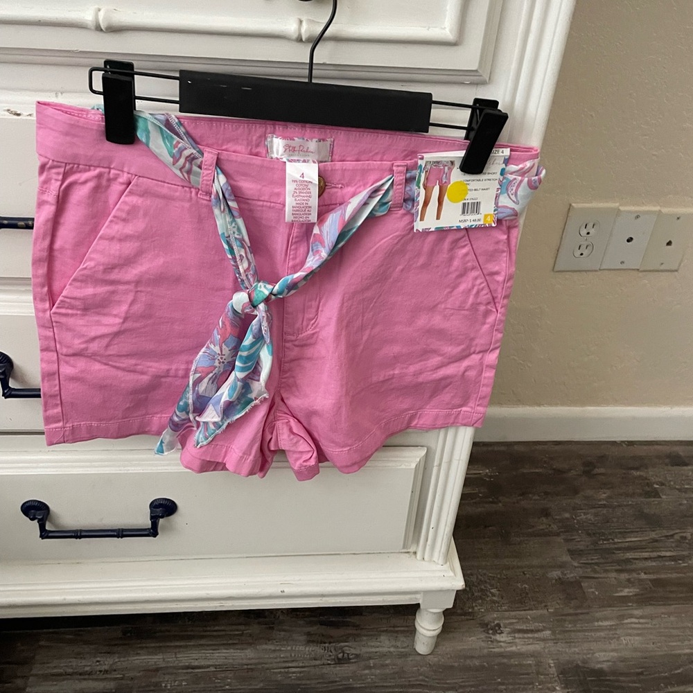 Stylish High Waist Pink Women's Shorts with Scarf Detail